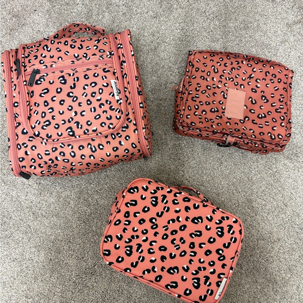 Pink Animal Leopard Print Travel Bag Set